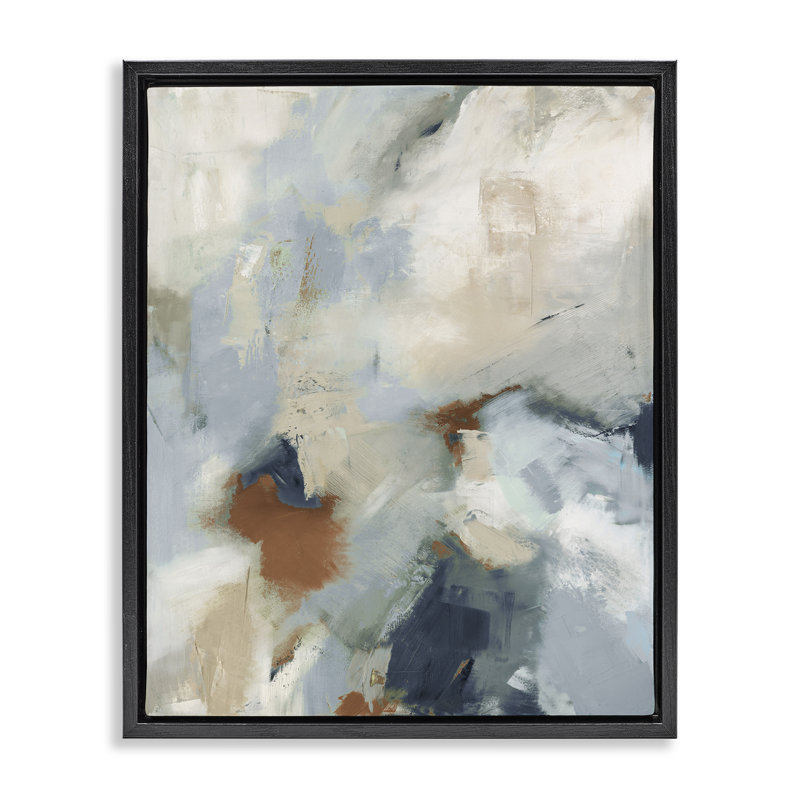 "Foggy Ombre Brush Strokes", art mural encadré flottant par Michele Gort, Noir, noir, noir, noir, H 31 po x l 25 po