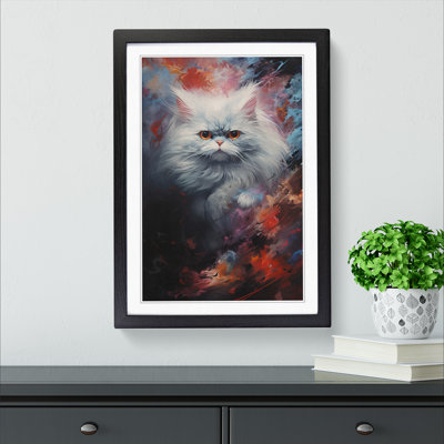 Persian Cat Action Painting - Single Picture Frame Print on Wood