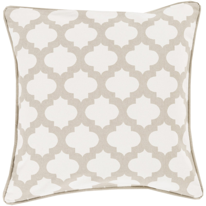 White and Taupe Moroccan Lattice Square Pillow