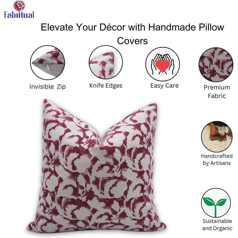 Block Print Throw Pillow Cover, 30 Inch Thick Linen Decorative Cushion Cover, 16" x 16", White/Green