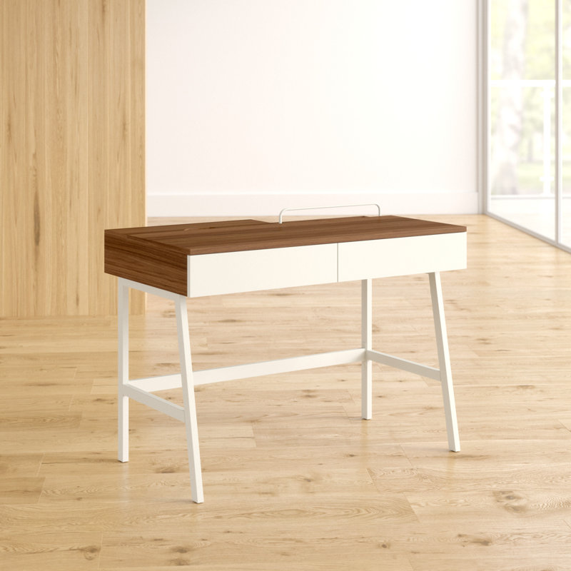 Peary Metal Base Writing Desk, Dark Walnut/White