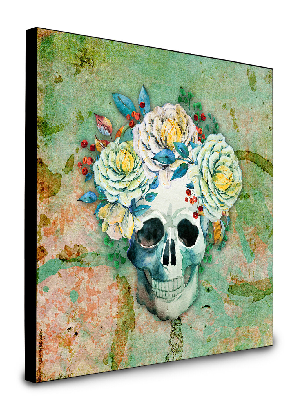 The Holiday Aisle® Lillias Skull with Flowers Artwork Wall Panel | Wayfair