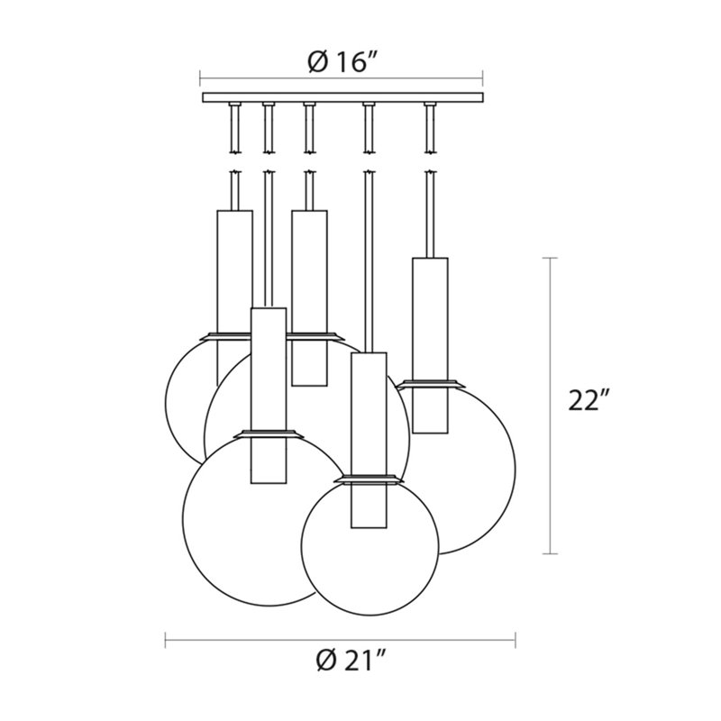 Bubbles 5 - Light Pendant, Polished Nickel, 22" H x 21" W x 21" D
