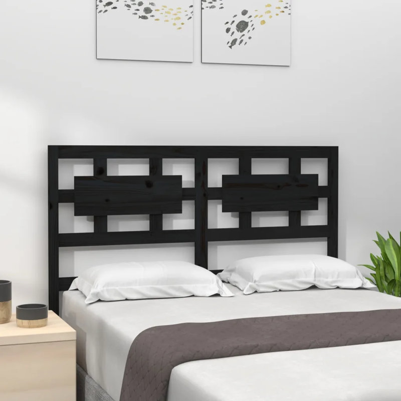 Huth Solid Pine Wood Headboard, Black, 125.5 x 100 cm