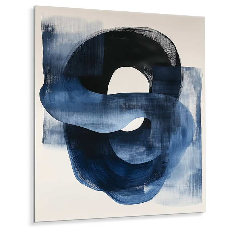 Nœud indigo abstrait - Grand tableau mural en métal imprimé à la main, 20" H x 12" W