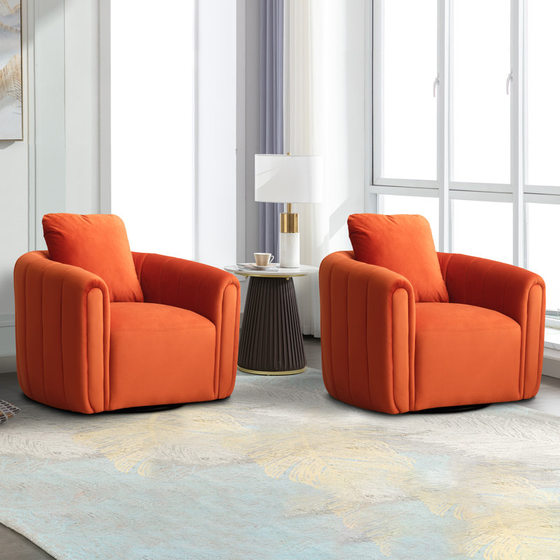 Deriah 30" W Super Soft Oversize Velvet Swivel Barrel Chair, Orange