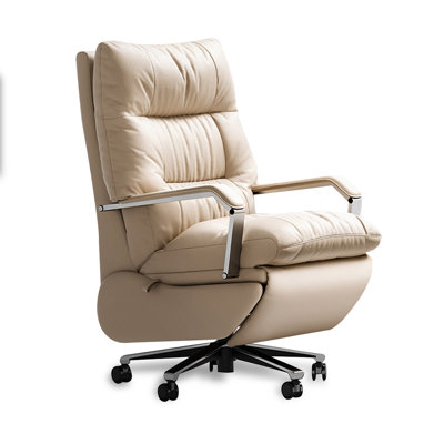 Light Coffee + Silver Hight adjustable Genuine Leather + Faux Leather + Aluminium Alloy Office Chair