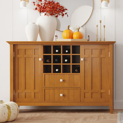 Bedford 54"W Solid Wood Sideboard Buffet and Wine Rack, 2 Drawers, and 2 Cabinets by Simpli Home