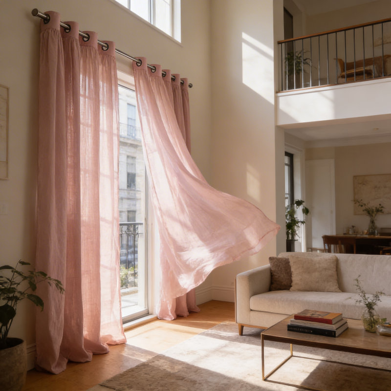 Rideaux semi-transparents avec œillets , L 52 po x L 84 po, Rose