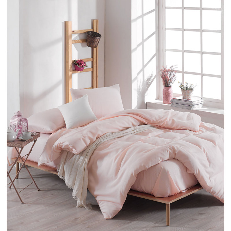 Ensemble de housse de couette en coton rose / blanc