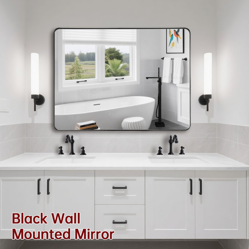 SUMERAIN Black Edge Resistant Rectangle Bathroom Vanity Mirror,  30x40 Inch Aluminum Framed Vanity Mirror with Tempered Glass for Large Bathroom Walls, Horizontal or Vertical Mount