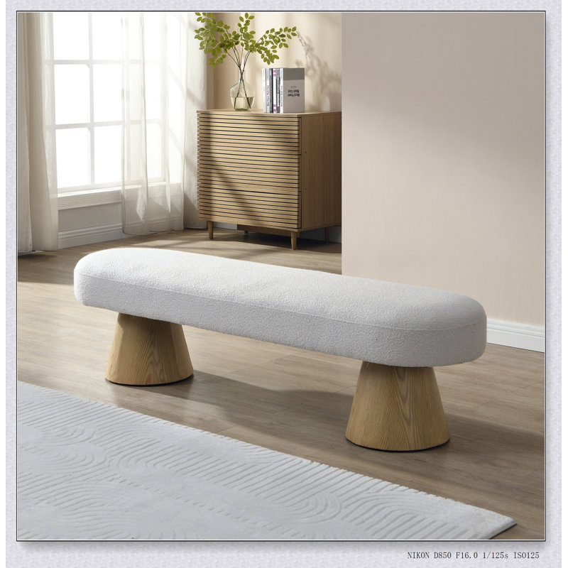 Versatile Boucle Upholstered Dining Bench With Sturdy Wood Legs, 64L Orange, 300 LBS Capacity For Multiple Uses, Grey