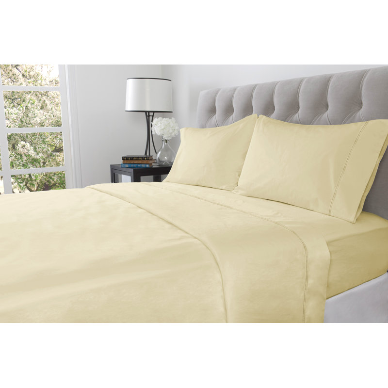 Drap-housse 100% coton à densité de tissage 410, Beurre, Double