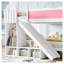 Lit superposé double avec glissade et étagères de rangement, structure en bois massif rose et blanc