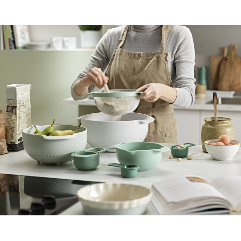 Nest 9-Piece Food Preparation Set with Nesting Mixing Bowls and Measuring Cups, Sage