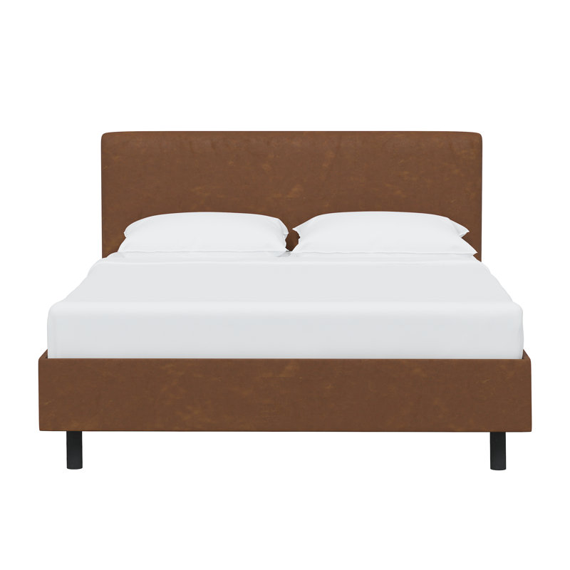 Cabra Upholstered Platform Bed, Distressed Saddle Brown Performance Faux Leather, Full