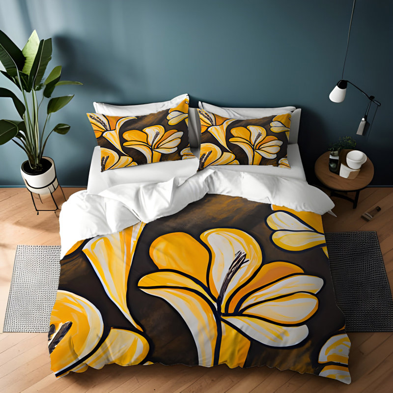 Polyester Floral Duvet Cover, King Duvet Cover + 2 King Shams