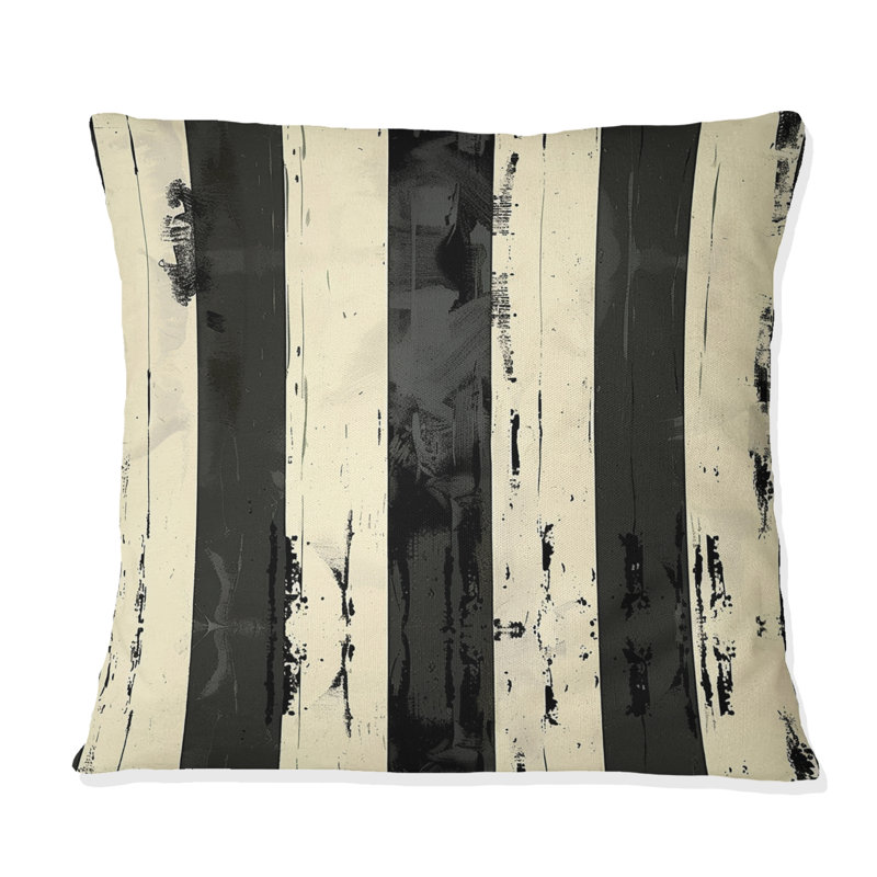 Black White Pinstripe III - Transitional Throw Pillow, 18"H x 18"W