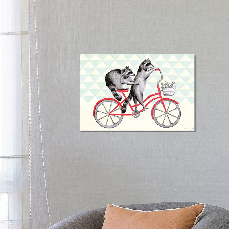 Raccoons On Bike by Amélie Legault - Wrapped Canvas Gallery-Wrapped Canvas Giclée, 66.04 cm H x 45.72 cm W x 3.175 cm D