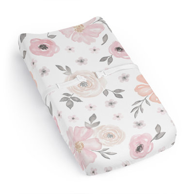 Watercolor Floral Pink and Grey Changing Pad Cover Sheet by Sweet Jojo Designs