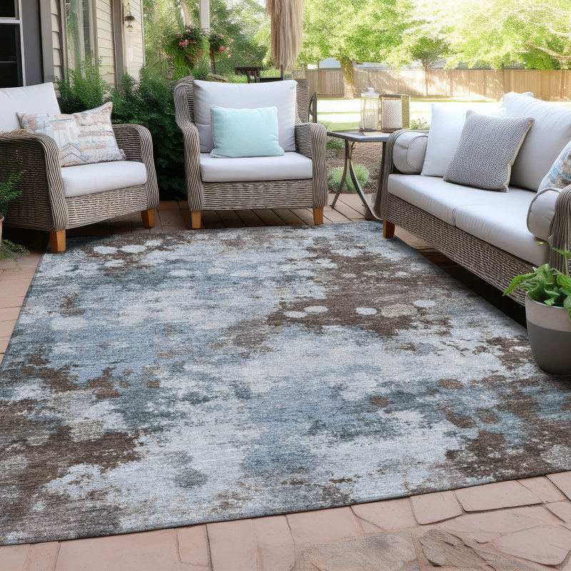 Tapis intérieur / extérieur lavable à la machine Sky Xhevrie, Rectangle 10 pi x 14 pi