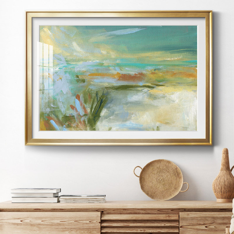 Plage de sable - peinture encadrée, Cadre doré, H 22,5 po x l 30,5 po x P 1,5 po
