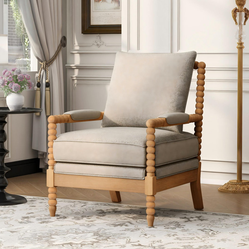 Fauteuil d'appoint en bois d'hévéa, Natural/Beige