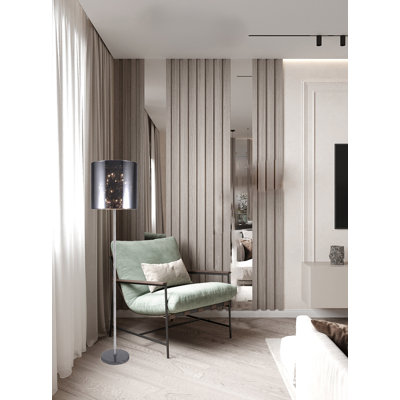 Lampe sur pied en chrome 12 lumières avec abat-jour en lin chromé