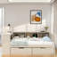 Lit de jour moderne avec tablettes de rangement, 2 tiroirs, station de charge, bureau d'étude et tête de lit tapissier-1355883946-1355883949