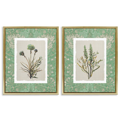 Ensemble de cadres flottants 2 pièces Green Tone Herbal Blooms, design par Carol Robinson