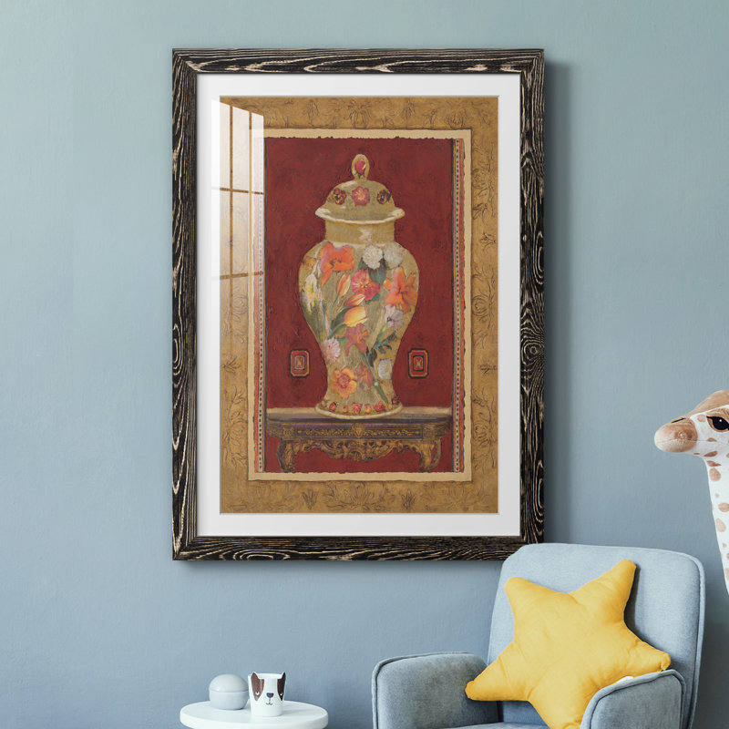 Urne romantique II - peinture encadrée, Papier encadré noir, H 31,5 po x l 23,5 po x P 1,5 po