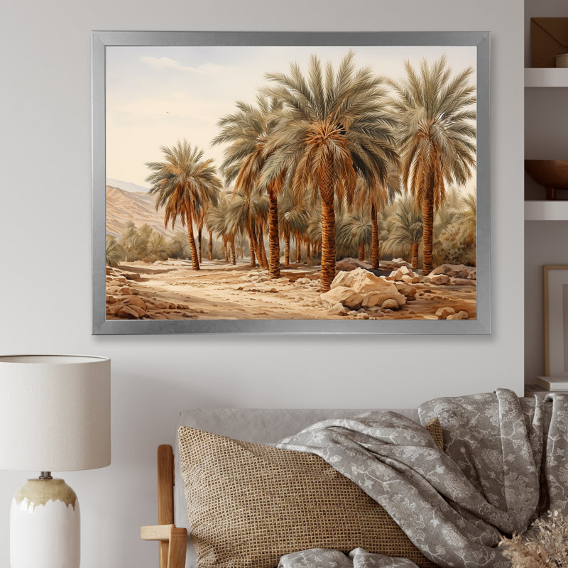 Palmier, désert, oasis, palmiers, impression sur toile, palmiers, H 24 po x l 32 po x P 1 po, Cadre flottant blanc