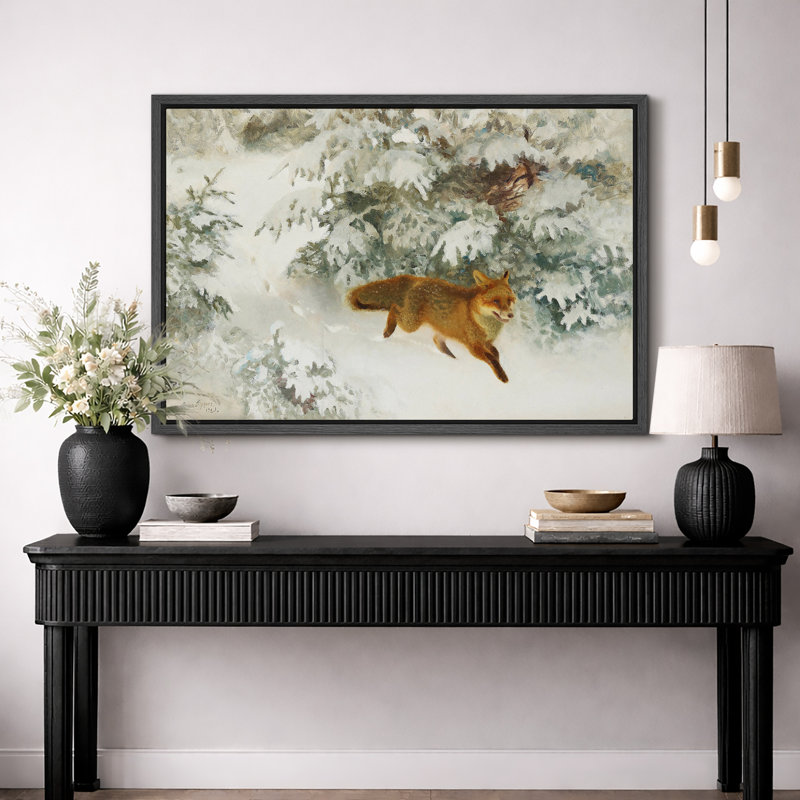 Courir, renard roux dans une forêt enneigée, œuvres d'art, impression sur toile encadrée, H 24 po x l 36 po