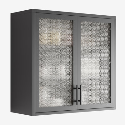 Armoire de rangement murale de style rétro avec portes en verre brumeux et 2 tablettes réglables
