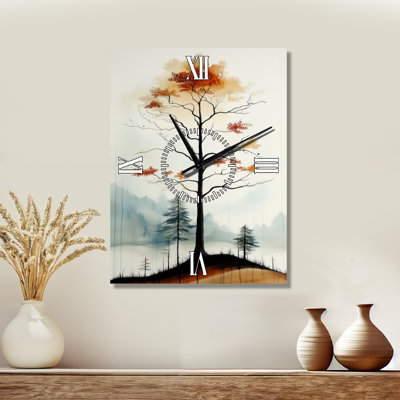 Warm Oak Ember Tree Hills II - Horloge murale en métal sans tic-tac Lodge