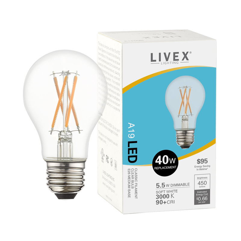 Mclellan 5.5 Watt (40 Watt Equivalent) A19 LEDDimmable Light Bulb Warm White E26/Medium (Standard) Base, 3000K