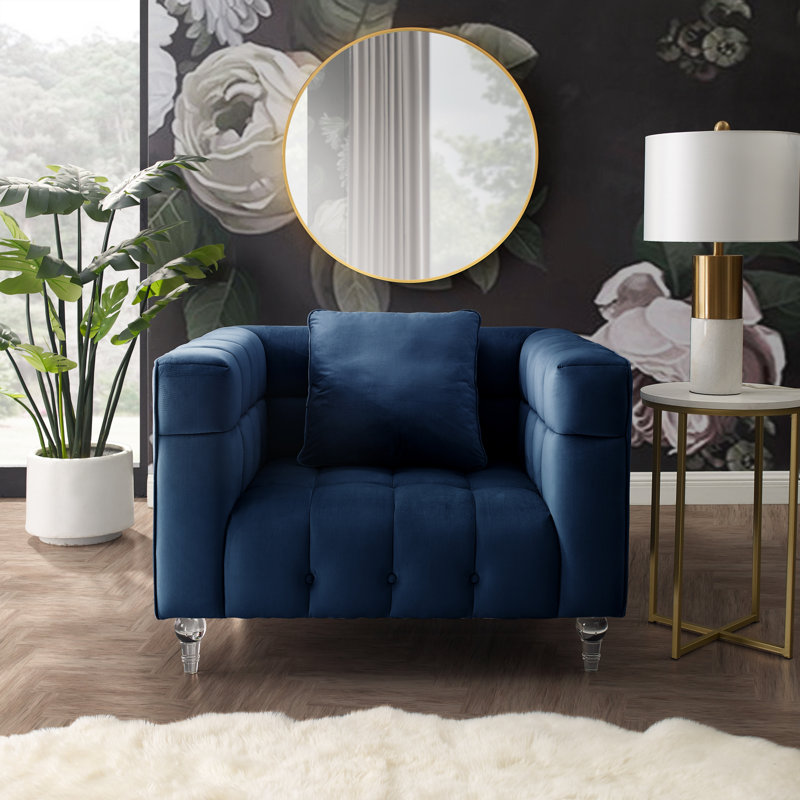 Fauteuil club en velours Bryan avec pieds en lucite pour le bureau du salon, Marine