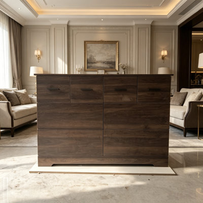 Commode 8 tiroirs L 47,2 po x l 15,7 po x H 31,5 po avec bois d'ingénierie pour la chambre à coucher, blanc