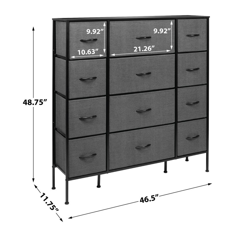 Black Steel Frame 12-Drawer Dresser with Wood Top