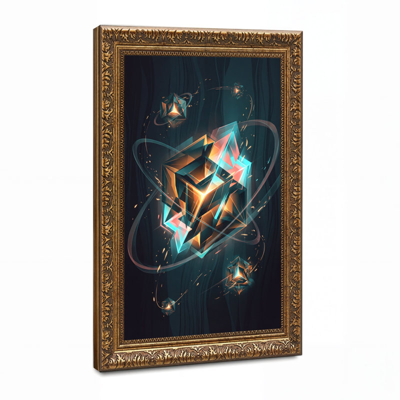 Art mural sur toile en forme de cristal géométrique rougeoyant et cyan, 18"H x 12"W