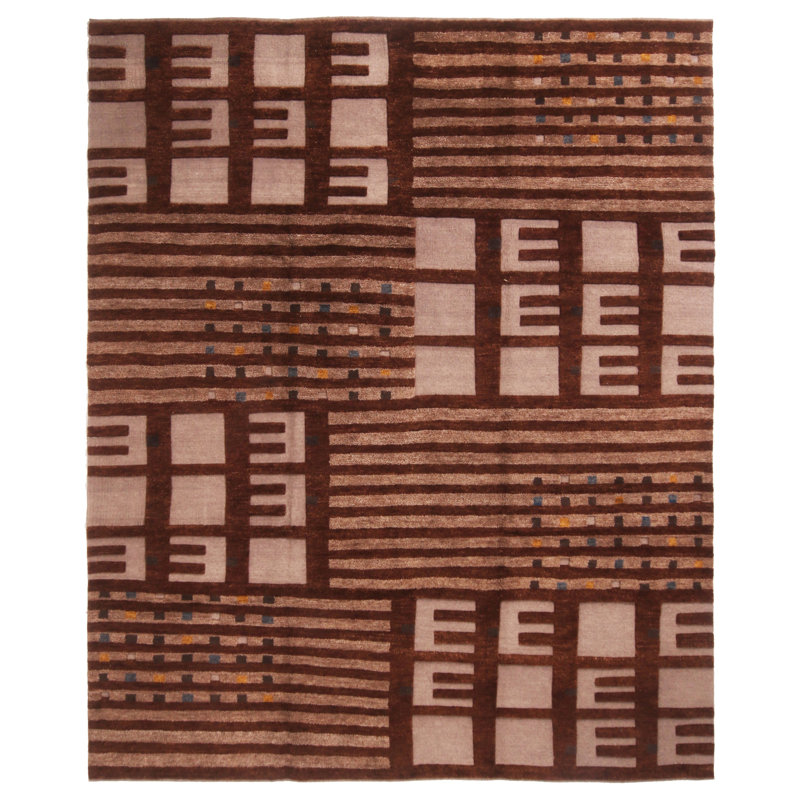 Hand Knotted Wool Geometric Area Rug, Rectangle 6' x 9'