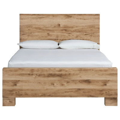Oma Queen Size Panel Bed With Golden Rustic Finish, Brown Wood