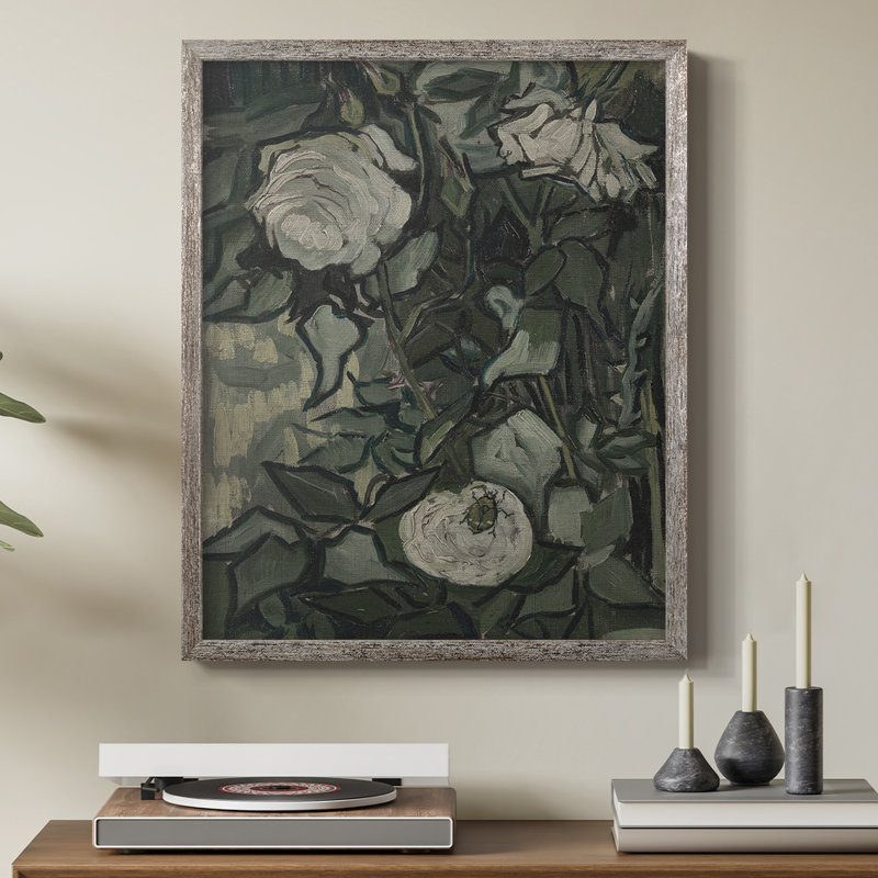Reproduction florale rétro, impression encadrée CCLIV - bois massif, H 30 po x l 24 po