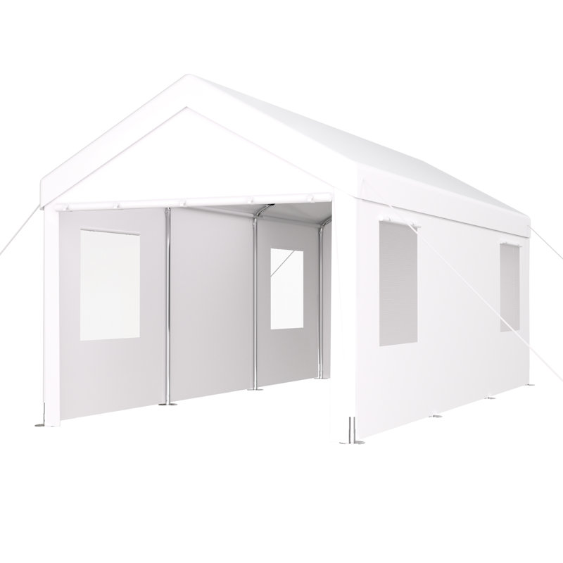 Abri d'auto portatif 10 pi x 20 pi, robuste, 2 portes et 4 fenêtres ventilées pour tondeuses à gazon, abri d'auto blanc, robuste avec fenêtres