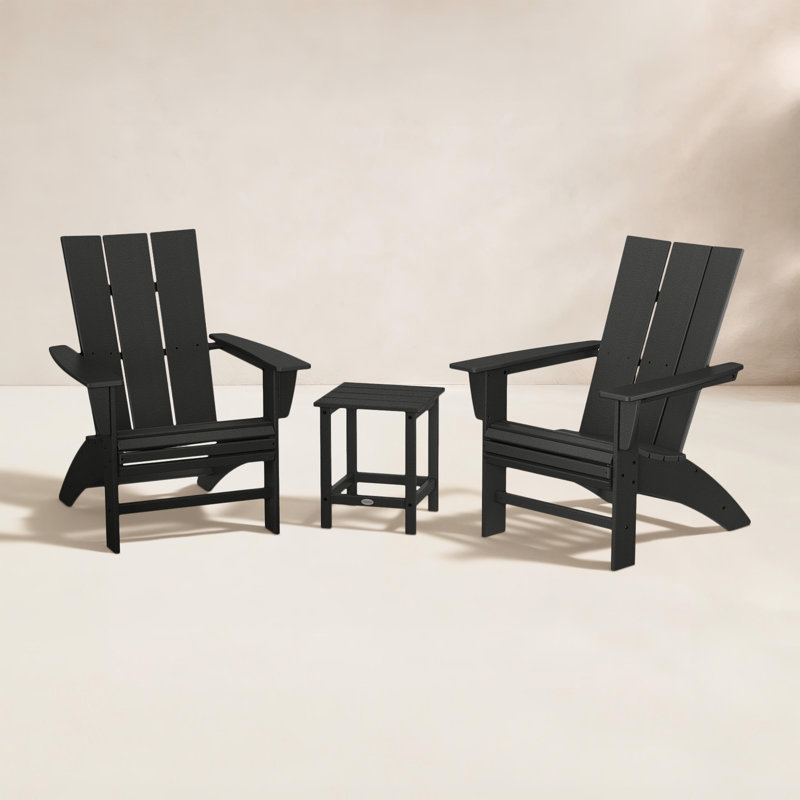 Ensemble Adirondack 3 pièces POLYWOOD à dossier incurvé avec table d'appoint de 45,7 cm (18 po), Noir