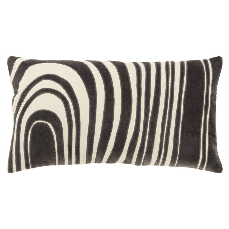 Gray and Beige Embroidered Cotton Lumbar Pillow Set