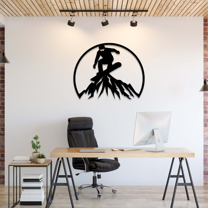 Art mural en métal Snowboarder Mountain - décoration murale de sports d'hiver - sculpture de Snowboard Adventure - œuvre d'art de montagne enneigée - chalet rustique décoration de la maison - suspension en fer Extreme Sports - cadeau d'aventure pour 