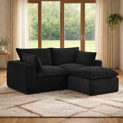 L-Shaped Corduroy Modular Sectional Sofa with Ottoman, No Assembly