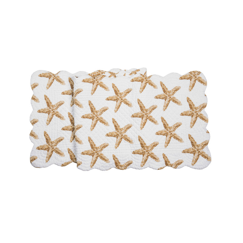 Sandbridge Stars Table Runner Coastal Reversible Starfish Print 14" X 51" Beach Cotton Machine Washable Table Linen