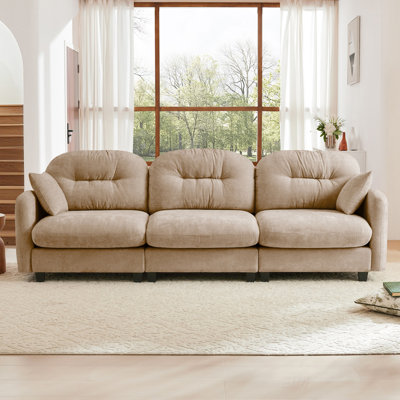 Three-Seat Modular Sectional Couch With Soft Chenille Fabric, High-Density Foam, And Elegant Tufted Backrest For Comfortable Seating